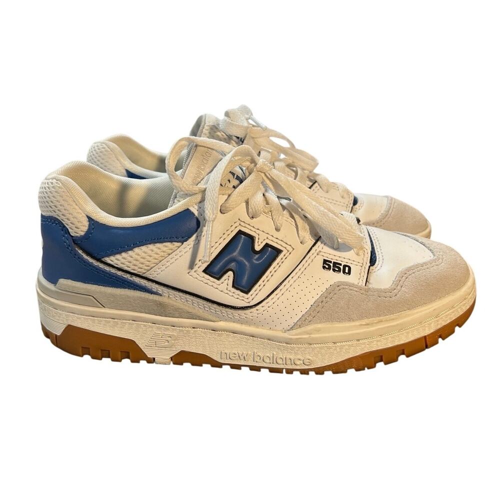 New Balance 550 White Blue Gum Sneakers Big Kids Size 5.5 Women’s 7 Retro - Picture 2 of 11